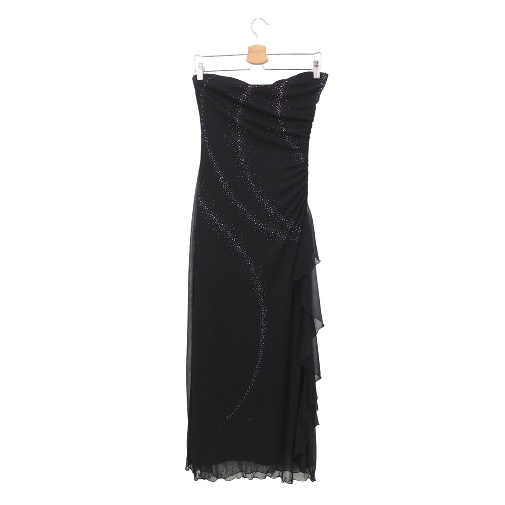 VTG BYER TOO Black Strapless Ruched Ruffle Glitter Maxi Dress Size‎ M Y2K 90s